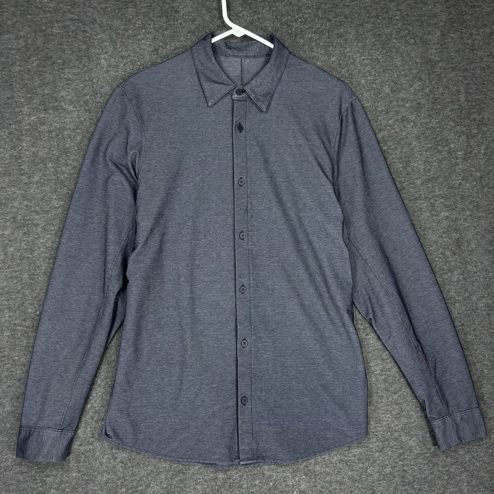 Lululemon Commission Shirt Mens L River Blue Enzyme Dyed Long Sleeve - Picture 1 of 11